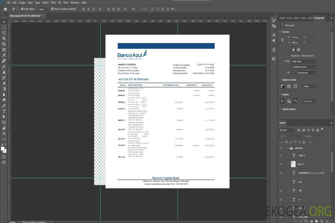 Relevé bancaire Salvador Banco Azul xls template